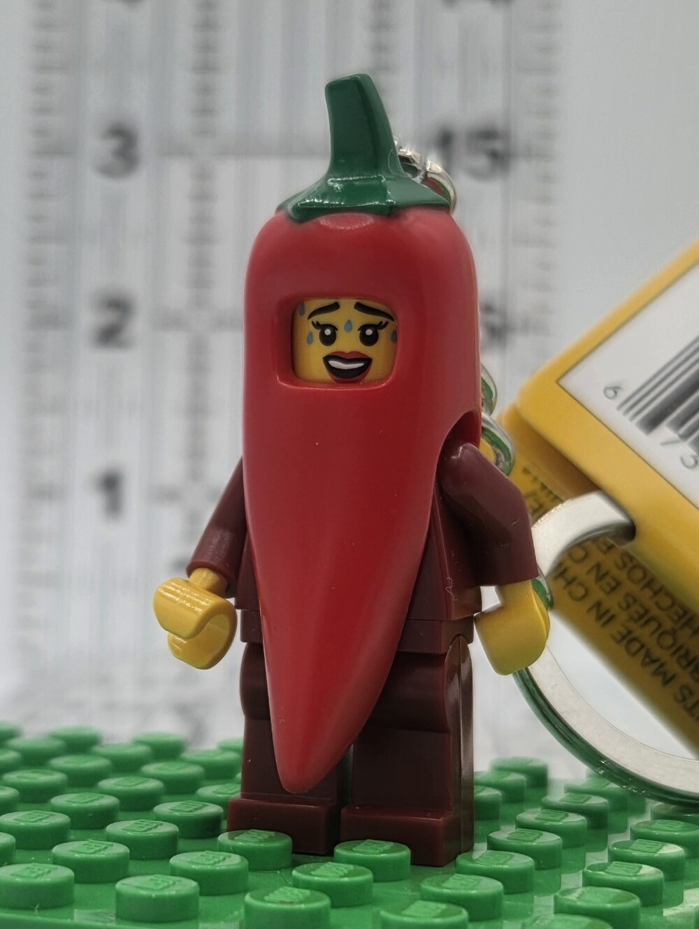 LEGO Minifigure Keychain Chili Pepper Costume Figure w/ Tag Plastic Metal